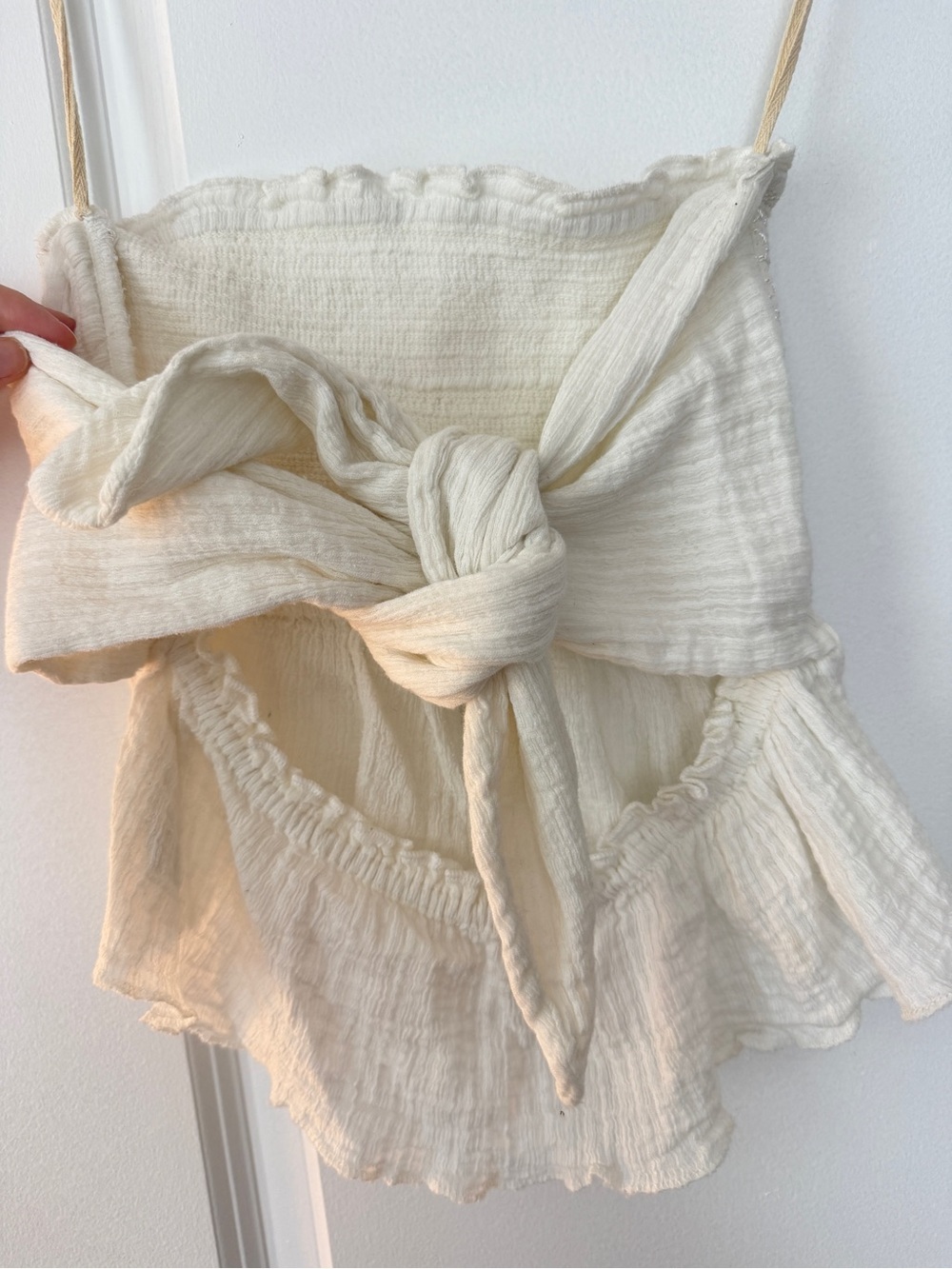 Free People Cream Knot-Front Gauze Strapless Top - Picture 2 of 4